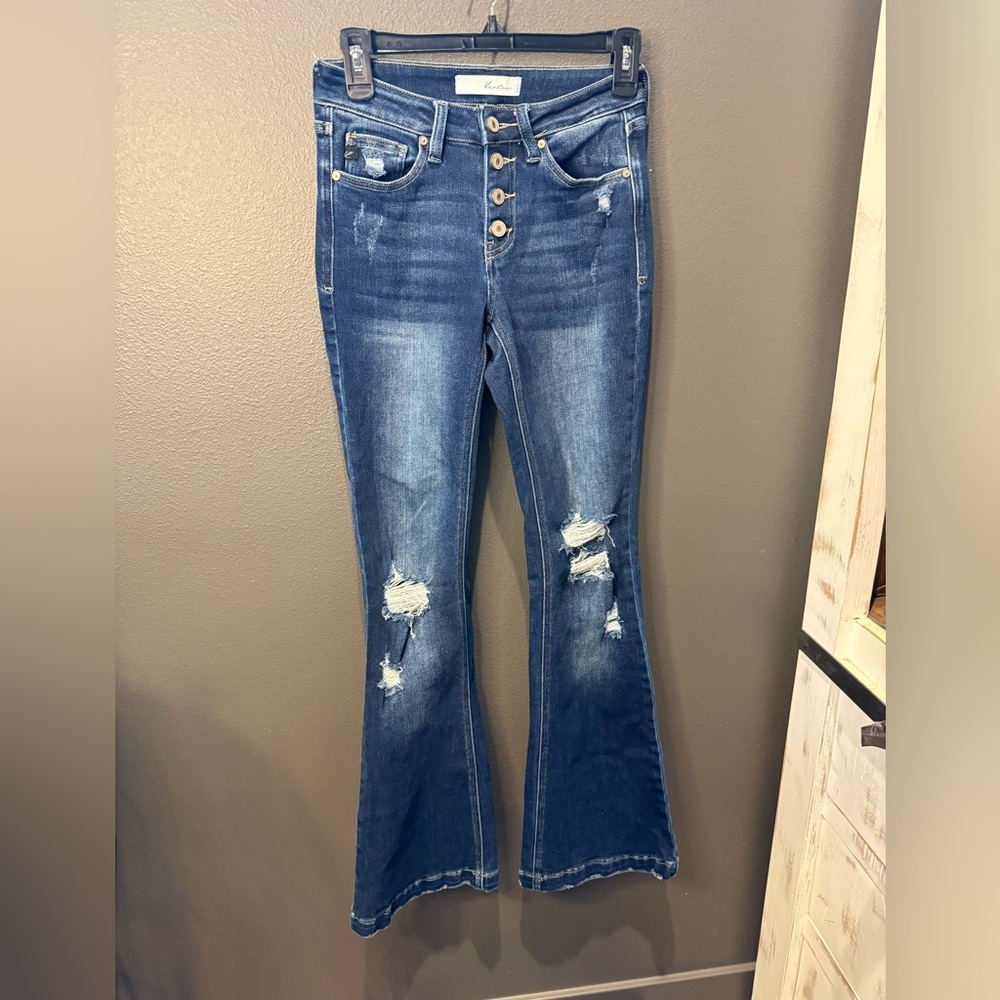 KanCan Dark Blue Distressed Flare Jeans